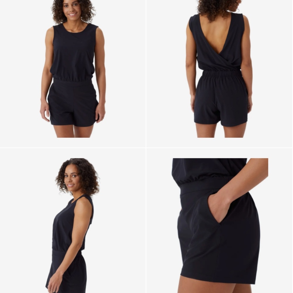 Lolë Gateway Crossover Short Open Back Romper -In blue/white stripe